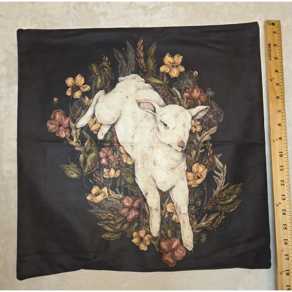 Dove & Lamb Dark Floral Print Pillow Covers Set 18x18 Black Zip Old World Cotage
